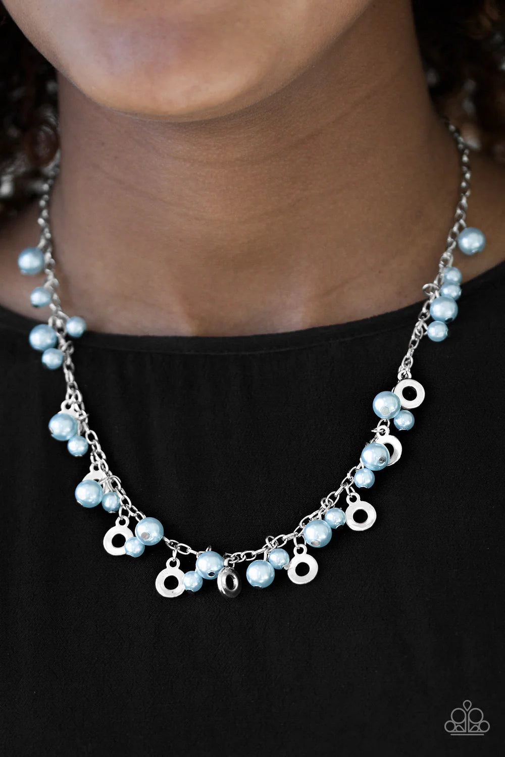 Elegant Ensemble - Blue Pearl Disc Accent Fringe Necklace N#7167