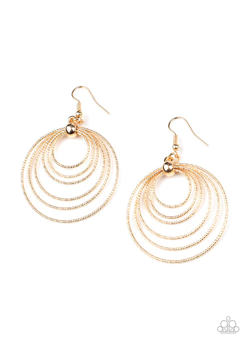 Elliptical Elegance - Gold Diamond Cut Ripped Textured Dizzy Hoop Earrings E#2711
