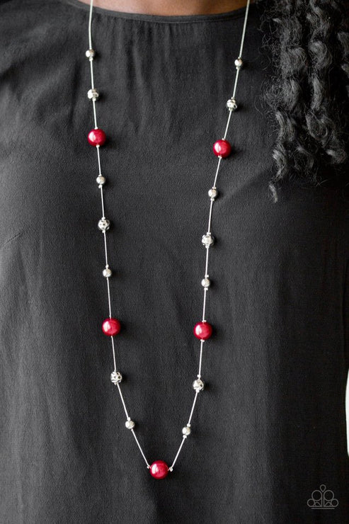 Eloquently Eloquent - Red Infused Pearl Hammered Accent Necklace N#5413