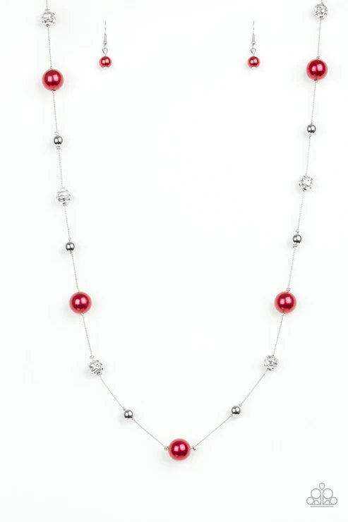 Eloquently Eloquent - Red Infused Pearl Hammered Accent Necklace N#5413