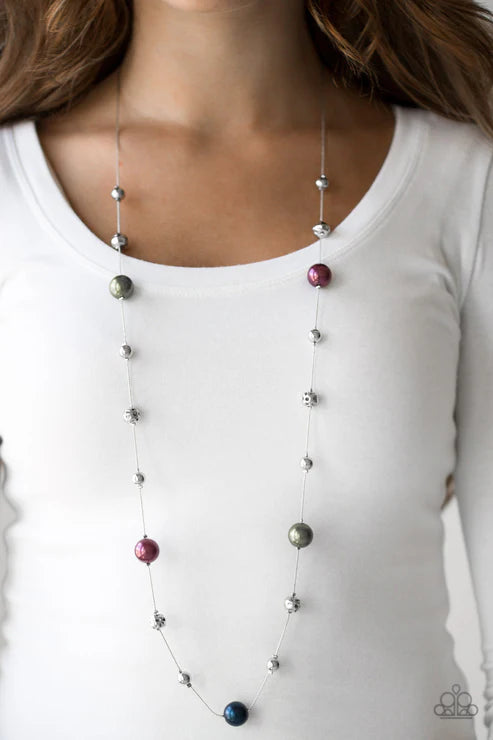 Eloquently Eloquent - Multi (Purple/Green/Blue) Infused Pearl Hammered Accent Necklace N#7236