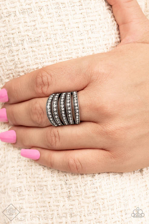 Empirical Sparkle - Oversized White Encrusted Subtle Studded Textured Stacked Ring R#6700