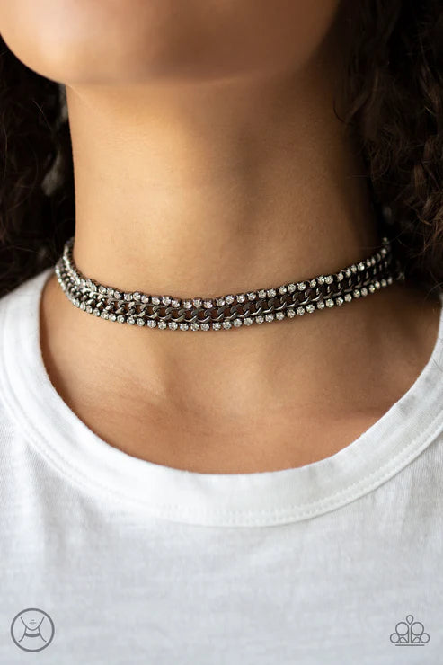 Empo-HER-ment - Black Square Encrusted Chain Link Choker Necklace N#6678