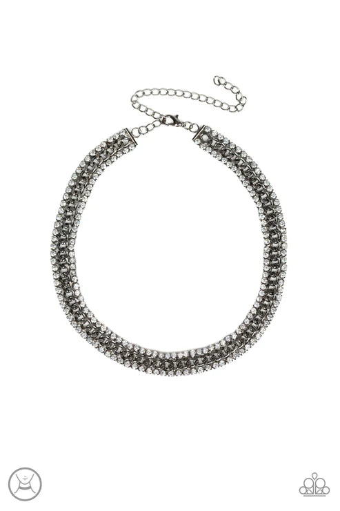 Empo-HER-ment - Black Square Encrusted Chain Link Choker Necklace N#6678