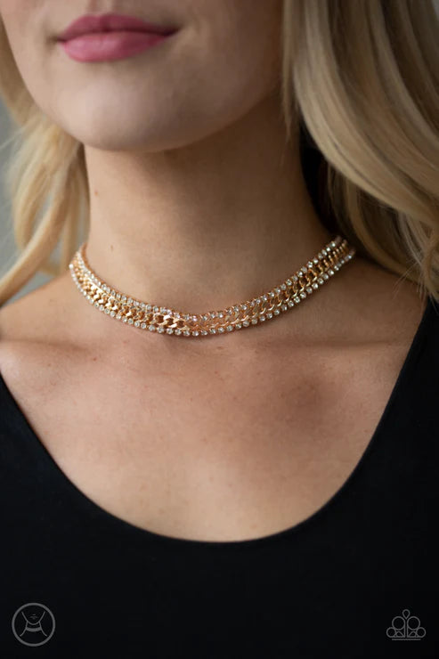 Empo-HER-ment - Gold Square Encrusted Chain Link Choker Necklace N#5199