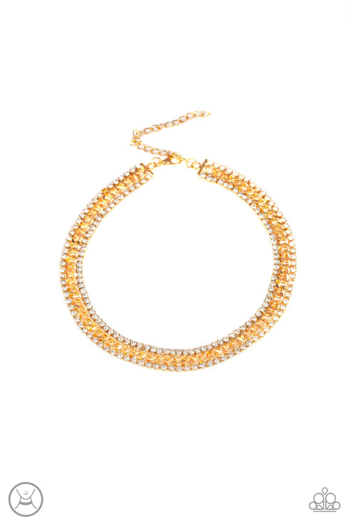 Empo-HER-ment - Gold Square Encrusted Chain Link Choker Necklace N#5199