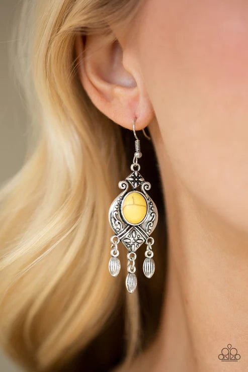 Enchantingly Environmentalist - Yellow Stone Floral Fringe Earrings E#3885