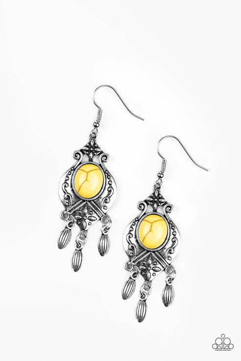Enchantingly Environmentalist - Yellow Stone Floral Fringe Earrings E#3885