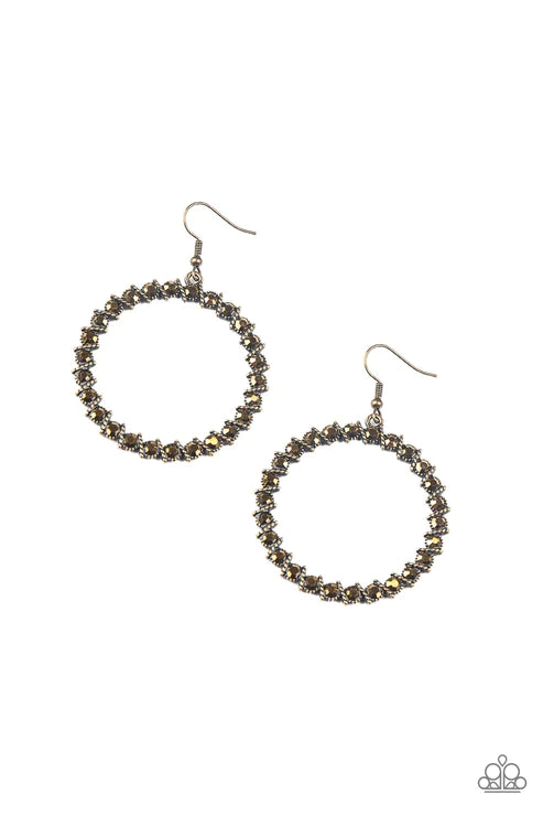 Enlighten Me - Oversized Brass Aurum Encrusted Slanted Hoop Earrings E#6048