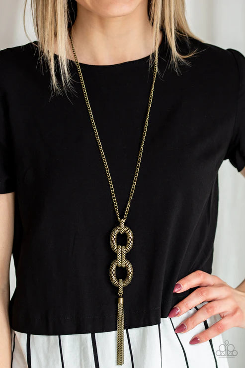 Enmeshed in Mesh - Brass Box Chain "Popcorn Mesh" Connected Link Interconnected Tassel Necklace N#3451