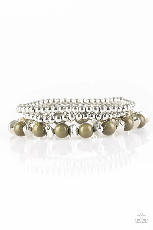 Epic Escape - Green (Martini Olive) Polished Mismatched Bracelet Stack B#4796