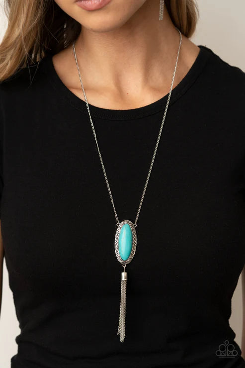 Ethereal Eden - Blue Oval Stone Tribal Tassel Necklace N#6271