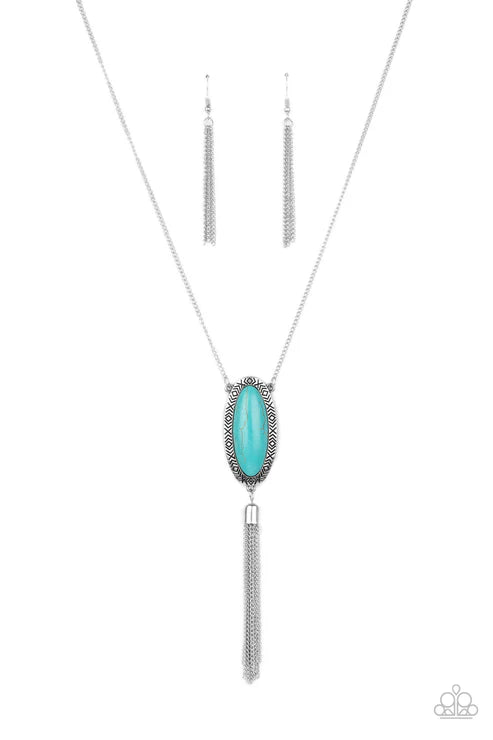 Ethereal Eden - Blue Oval Stone Tribal Tassel Necklace N#6271