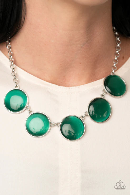 Ethereal Escape - Oversized Green Round Cat's Eye Moonstone Link Necklace N#2789