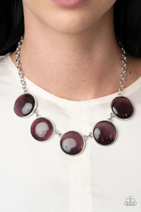 Ethereal Escape - Oversized Purple Round Cat's Eye Moonstone Link Necklace N#4904