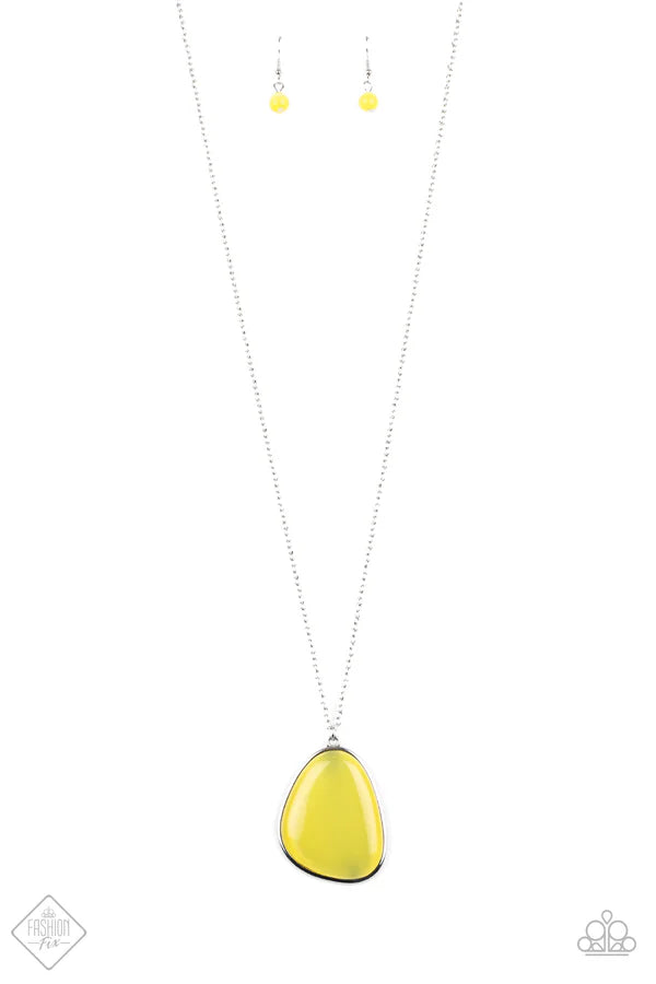 Ethereal Experience - Oversized Yellow Asymmetrical Ethereal Cat's Eye Moonstone Necklace N#6897