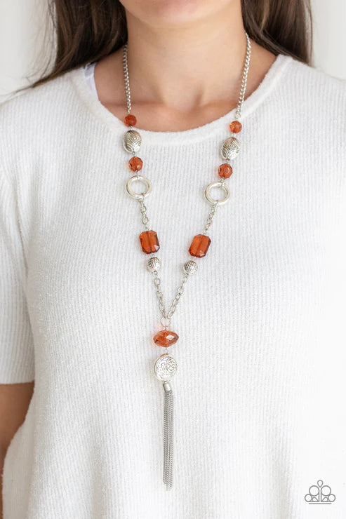 Ever Enchanting - Oversized Brown Crystal Accent Hoop Tassel Streams Necklace N#3740
