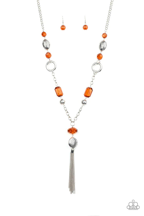 Ever Enchanting - Oversized Brown Crystal Accent Hoop Tassel Streams Necklace N#3740