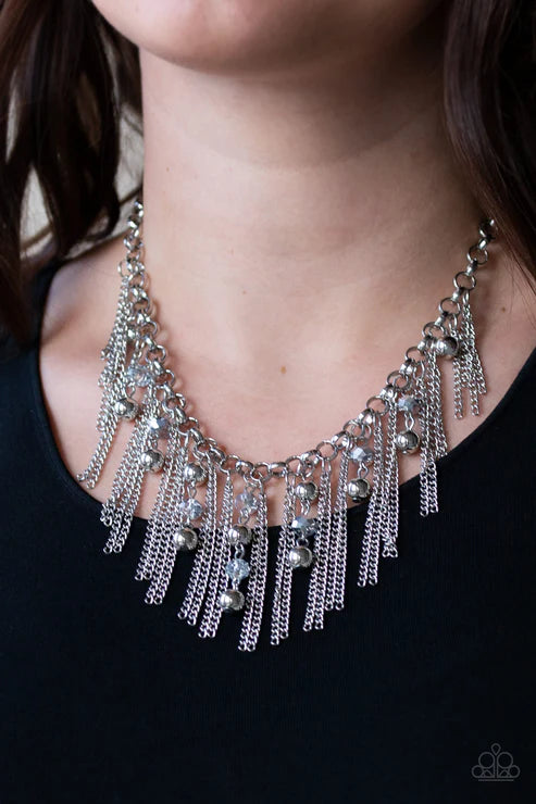 Ever Rebellious - Silver Metallic Crystal Fringe Necklace N#3133