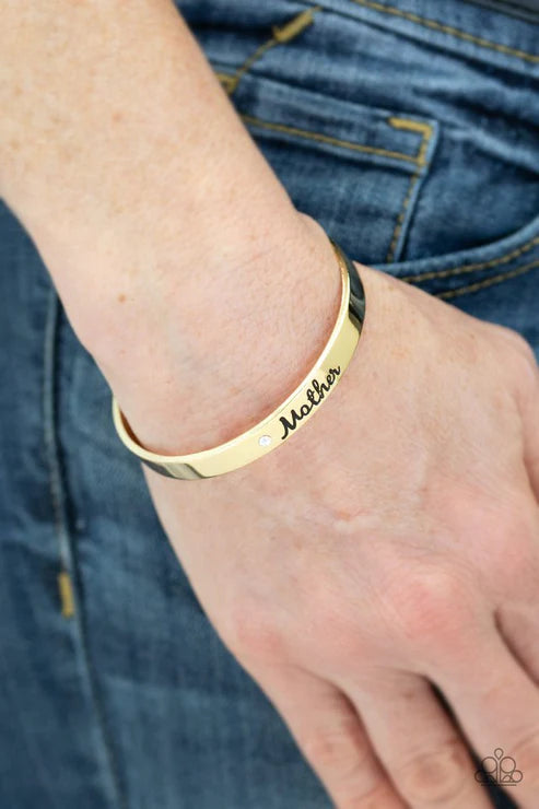 Every Day Is Mothers Day - Gold Engraved "Mother" Dotted Encrusted Cuff Bracelet B#4254