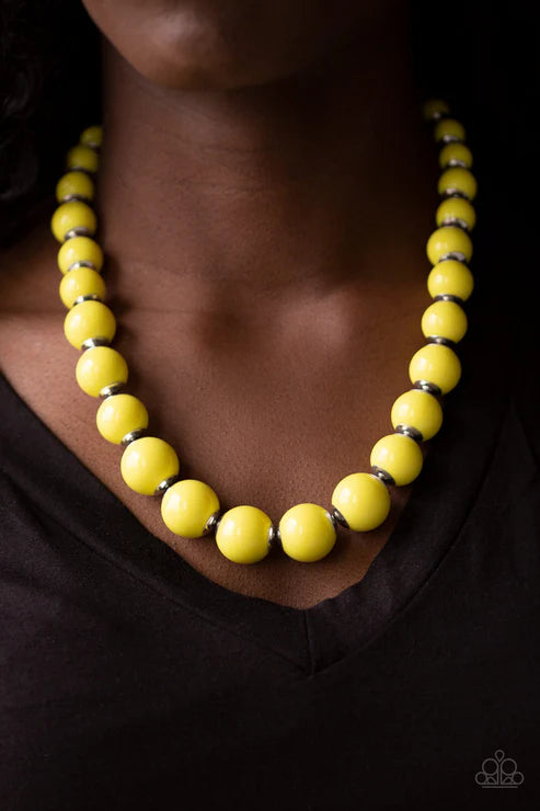 Everyday Eye Candy - Oversized Yellow (Sunny) Metallic Cascade Accent Necklace N#7404