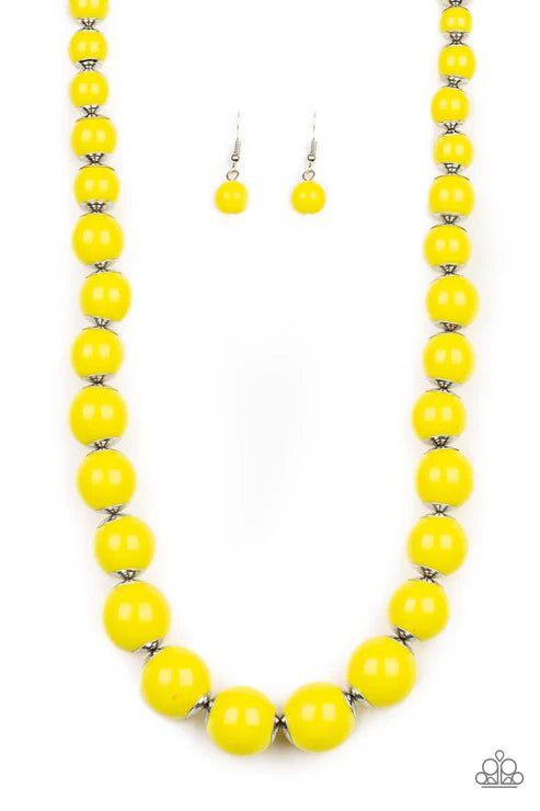 Everyday Eye Candy - Oversized Yellow (Sunny) Metallic Cascade Accent Necklace N#7404