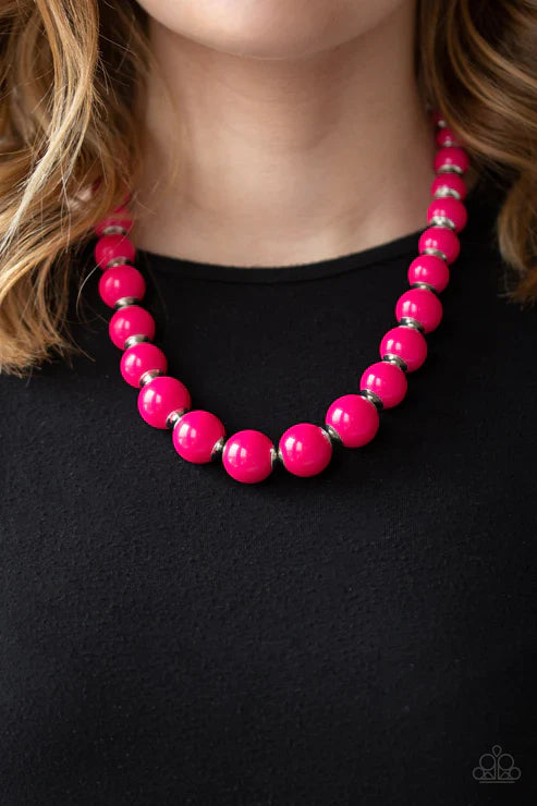 Everyday Eye Candy - Oversized Pink Metallic Cascade Accent Necklace N#7411
