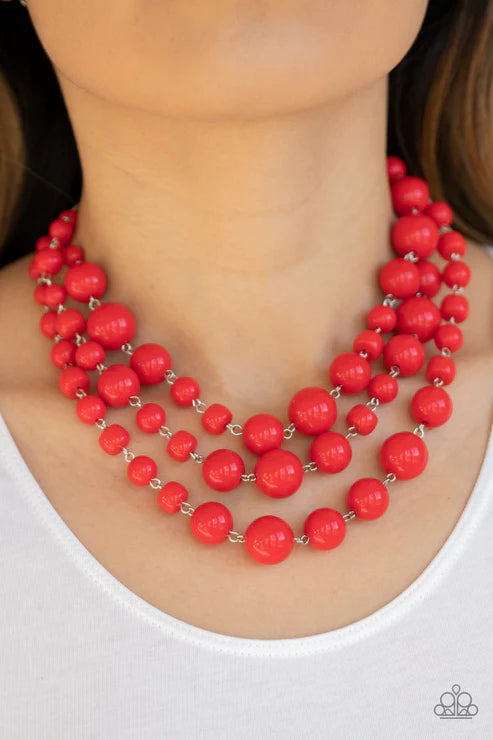 Everyone Scatter! - Bubbly Red Mismatched Oval Scattered Necklace N#3091