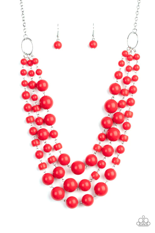 Everyone Scatter! - Bubbly Red Mismatched Oval Scattered Necklace N#3091