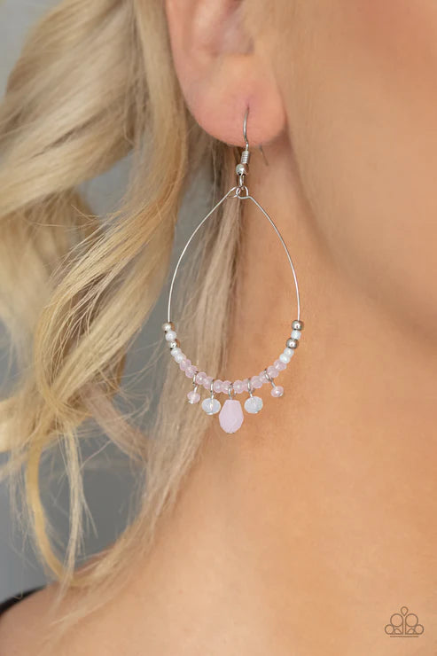 Exquisitely Ethereal - Pink Iridescent Pearl Crystal Fringe Earrings E#4075