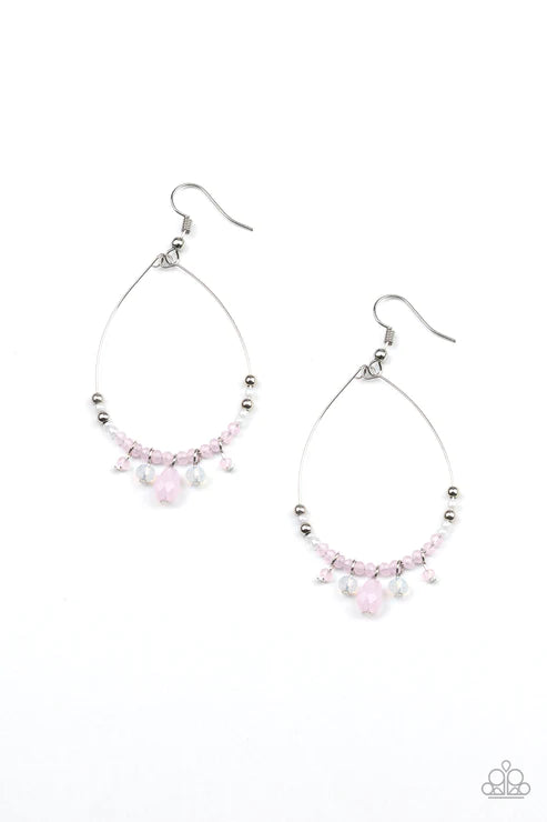 Exquisitely Ethereal - Pink Iridescent Pearl Crystal Fringe Earrings E#4075