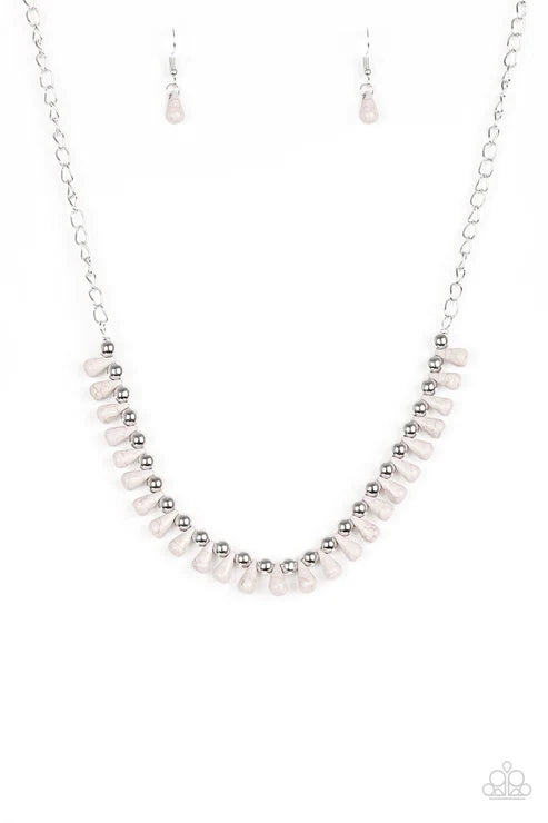 Extinct Species - Silver Gray Crackle Stone Teardrop Fringe Necklace N#4482