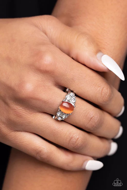 Extra Spark-tacular - Orange Encrusted Cat's Eye Moonstone Ring R#5750
