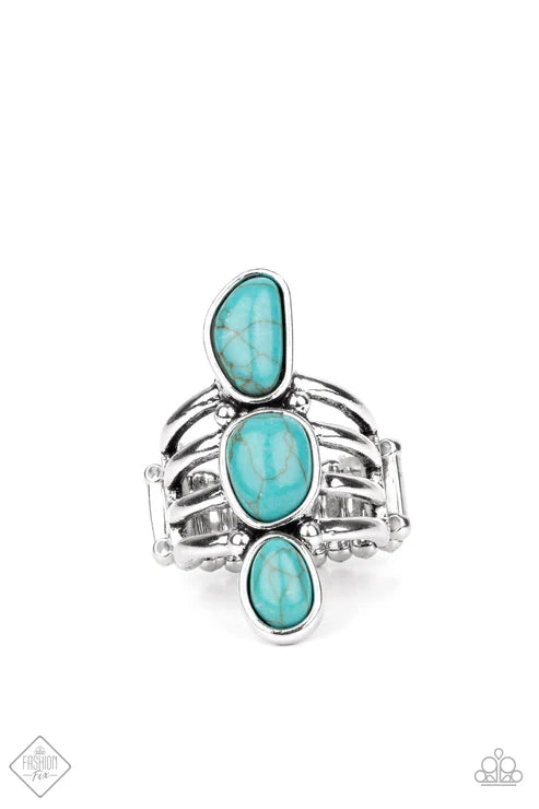 Extra Eco - Oversized Blue Encased Frames Stones Coalesce Unique Handcrafted Centerpiece Layered Ring R#7261
