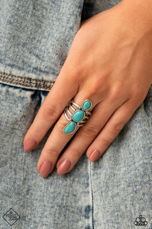 Extra Eco - Oversized Blue Encased Frames Stones Coalesce Unique Handcrafted Centerpiece Layered Ring R#7261