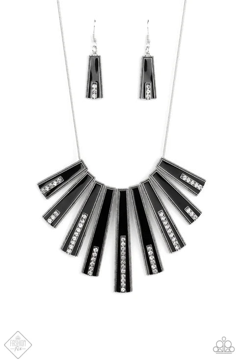 2-Piece Oversized Black Elongated Encrusted Flared Studded Texture Fan Set SET#6701