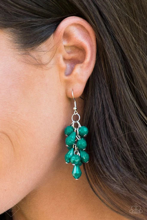 Fabulously Flamenco - Green (Quetzal ) Cluster Round/Teardrop Fringe Earrings E#5847