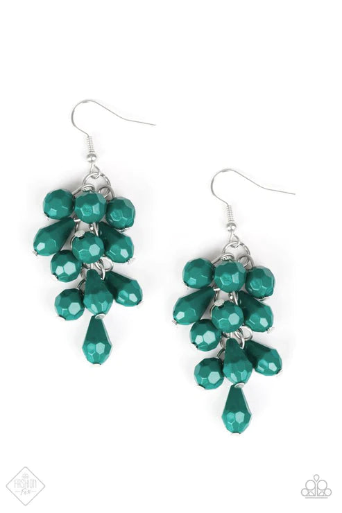 Fabulously Flamenco - Green (Quetzal ) Cluster Round/Teardrop Fringe Earrings E#5847