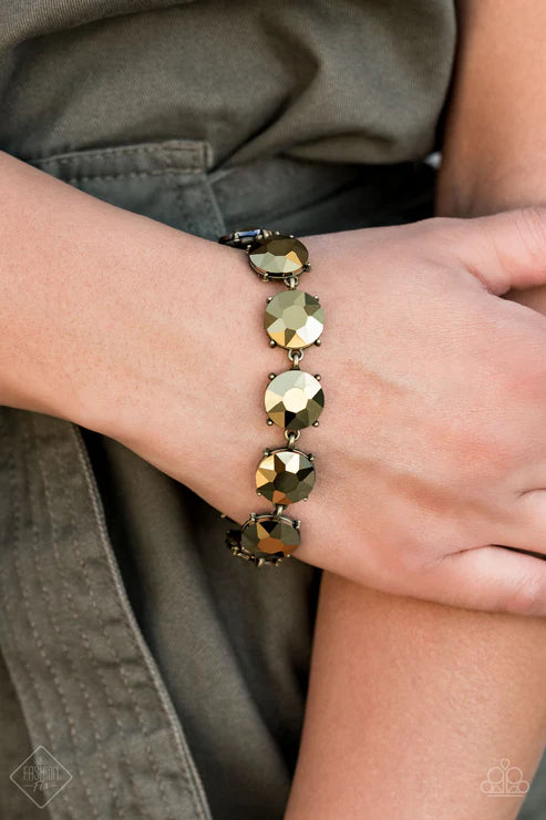 Fabulously Flashy - Oversized Brass Aurum Nestled Bracelet B#6618