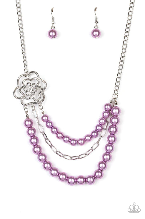 Fabulously Floral - Oversized Purple Pearl 3D Floral Encrusted Necklace N#3381