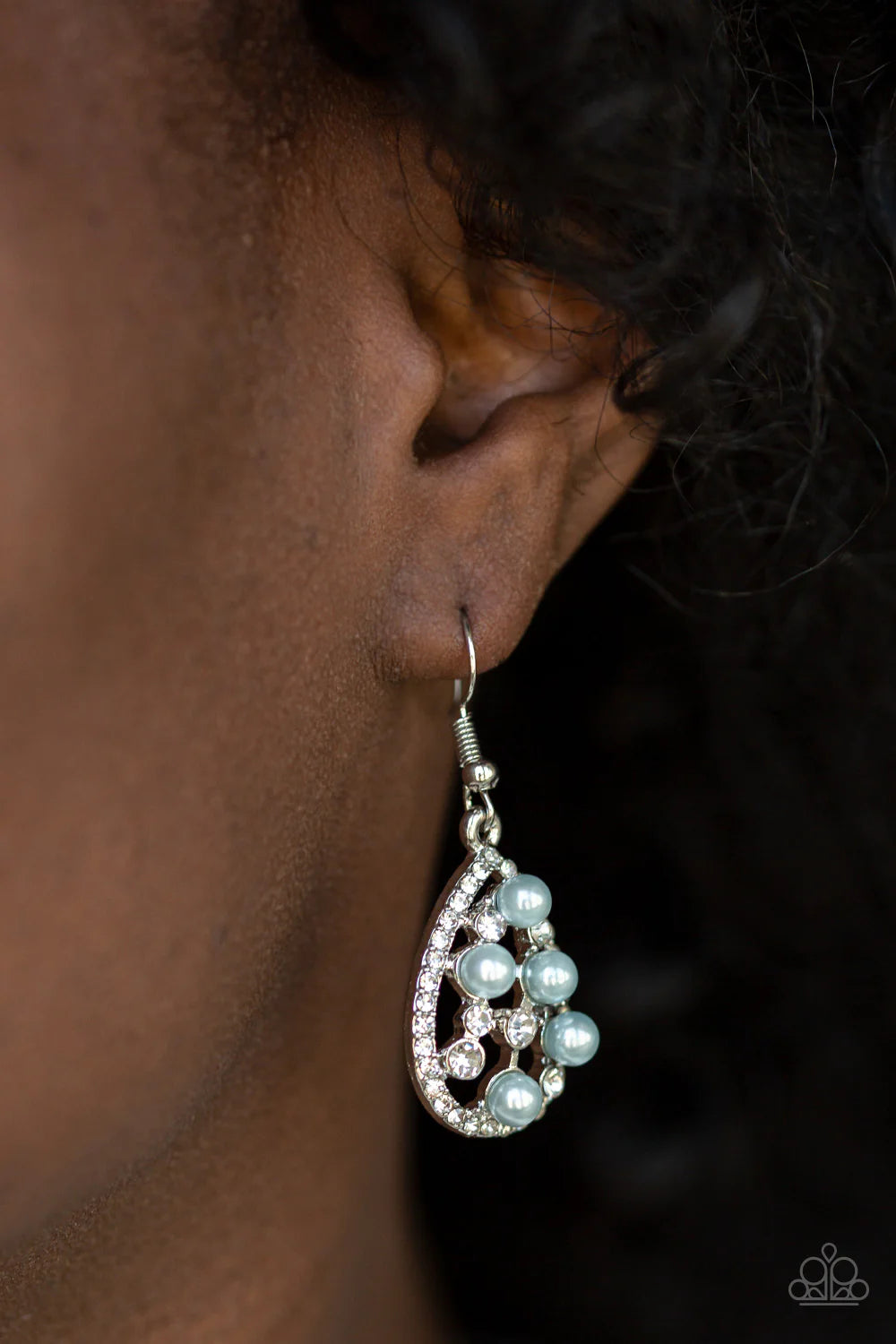 Fabulously Wealthy - Blue Pearl Encrusted Teardrop Earrings E#7082