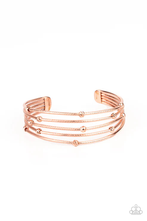 Face The METALLIC Music - Copper Ornate Haphazardly Textured Bars Bracelet B#3203