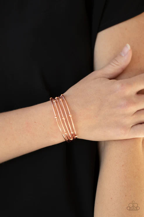 Face The METALLIC Music - Copper Ornate Haphazardly Textured Bars Bracelet B#3203