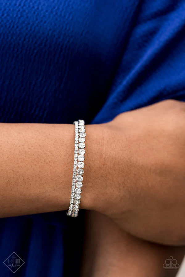 Fairytale Sparkle - White Mismatched Encrusted Stacked Cuff Bracelet B#6999