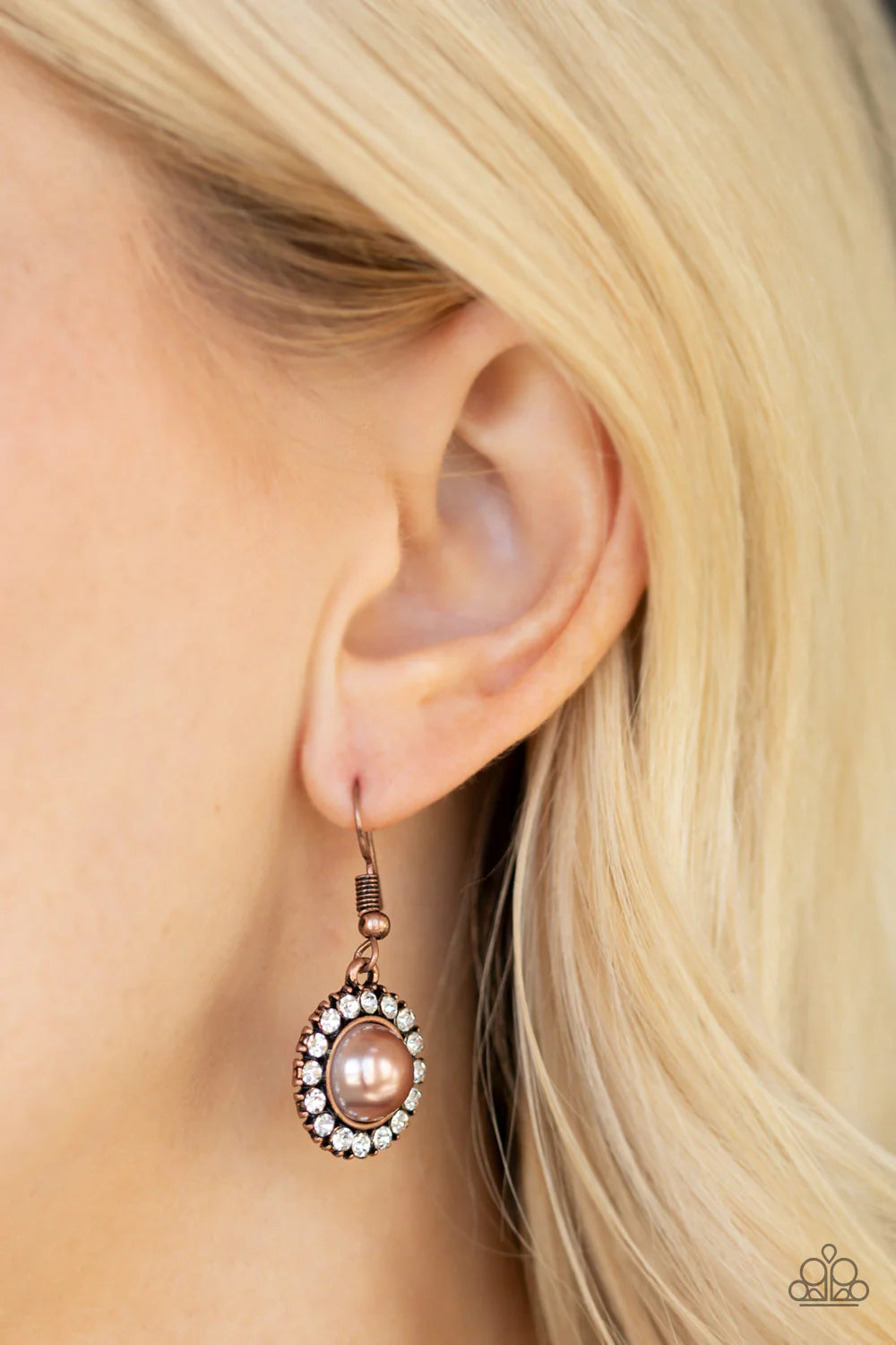 Fashion Show Celebrity - Copper Pearl Encrusted Earrings E#7089