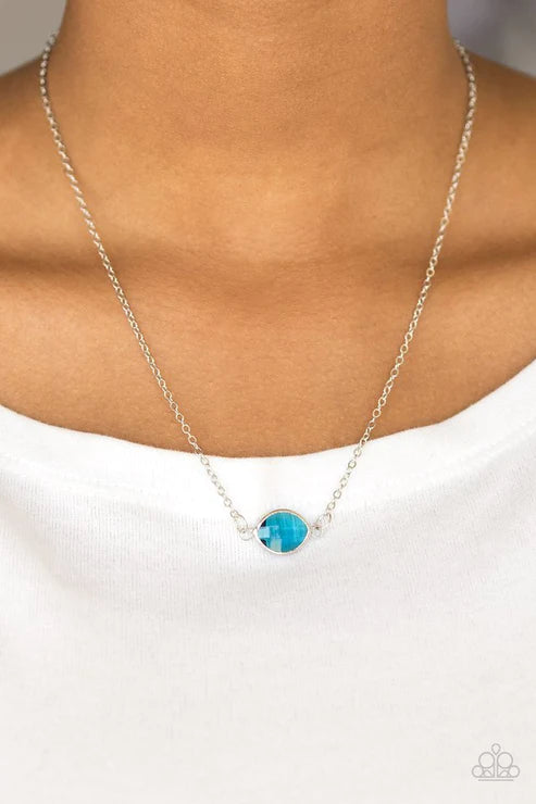 Fashionably Fantabulous - Blue Regal Marquise Cut Glassy Gem Stationary Pendant Necklace N#3144