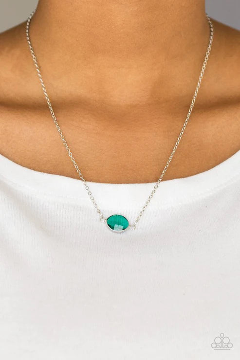 Fashionably Fantabulous - Green Regal Marquise Cut Glassy Gem Stationary Pendant Necklace N#3569
