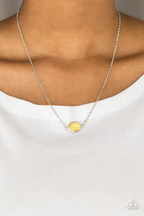 Fashionably Fantabulous - Yellow Regal Marquise Cut Glassy Gem Stationary Pendant Necklace N#3510
