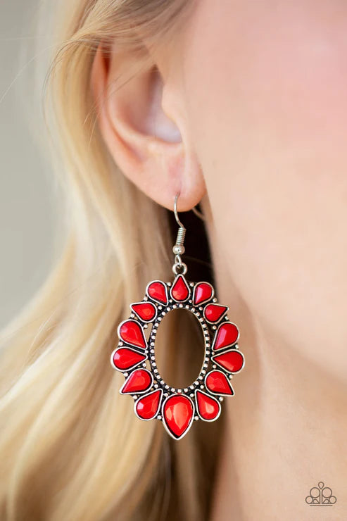 Fashionista Flavor - Red Faceted Studded Teardrop Hoop Earrings E#3713