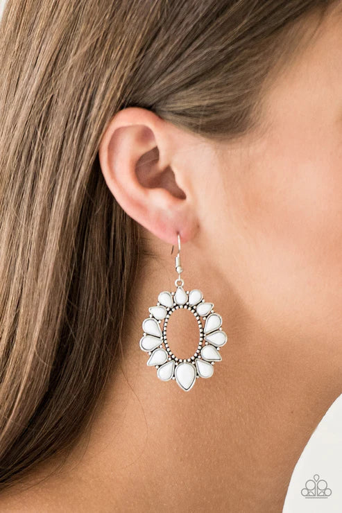 Fashionista Flavor - White Faceted Studded Teardrop Hoop Earrings E#3419
